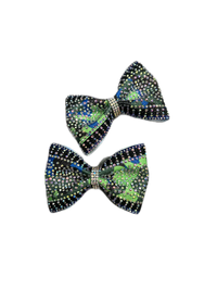 Tailless Pigtail Set- Royal Black and Green Camo Bow
